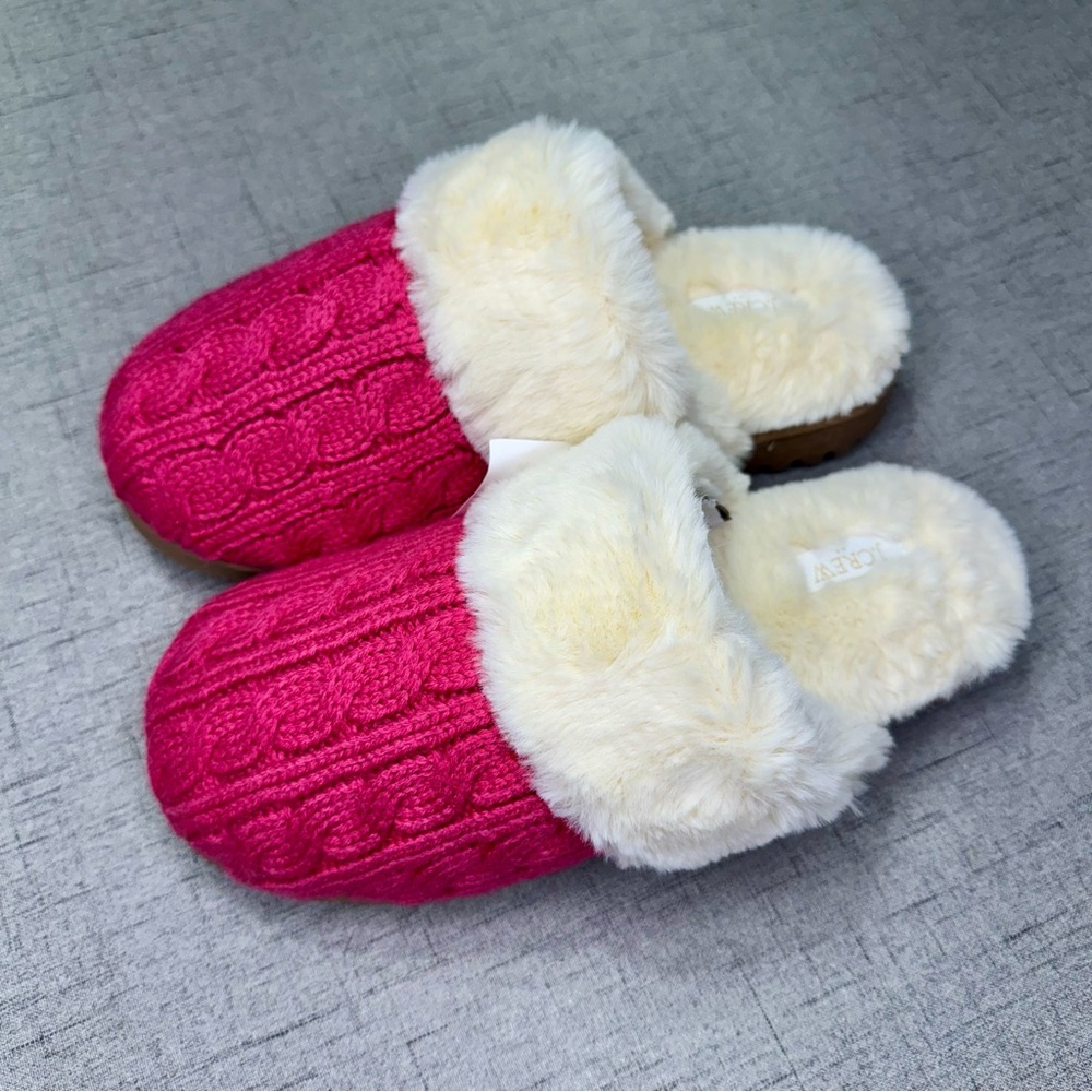 J. Crew Slippers Pink Cable Knit Fur Slippers Size 7 8 9 NWT - Picture 9 of 16